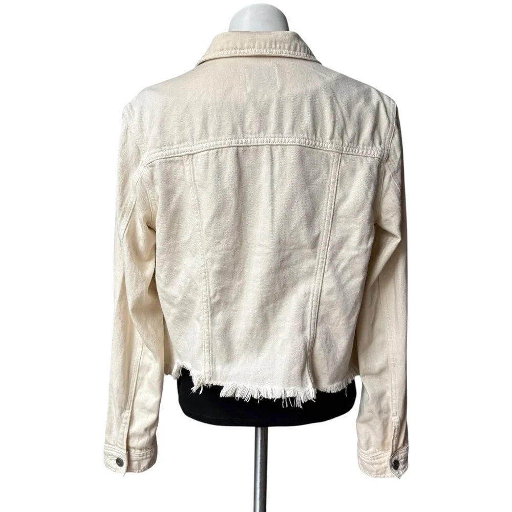 HIDDEN JEANS Rebel Fray Hem Denim Trucker Jacket in Cream, Sz L - Picture 6 of 16